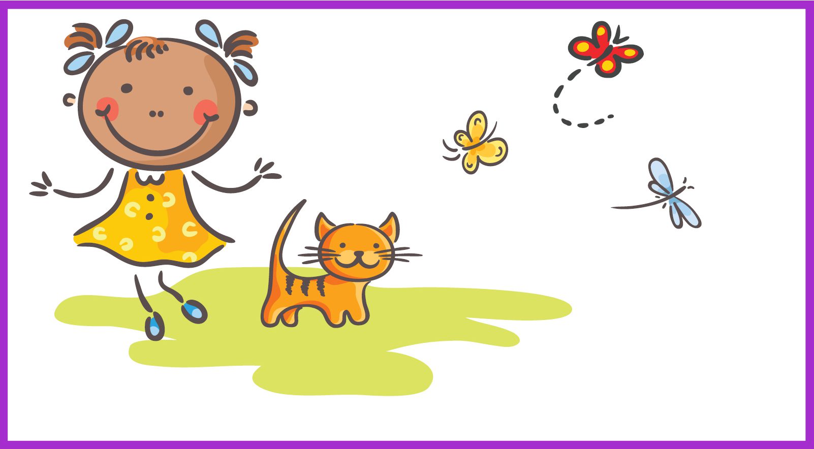Cartoon girl and cartoon cat Cartoon girl and cartoon cat