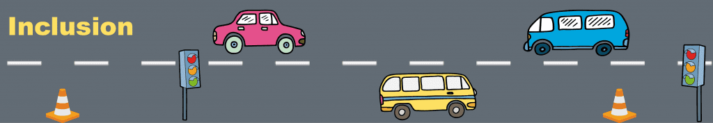 Graphic showing cars driving along a road
